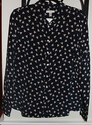 CREW NEW NWT SILK BOY SHIRT IN FRENCH HEN 10 WOMENS TOP SHIRT NAVY