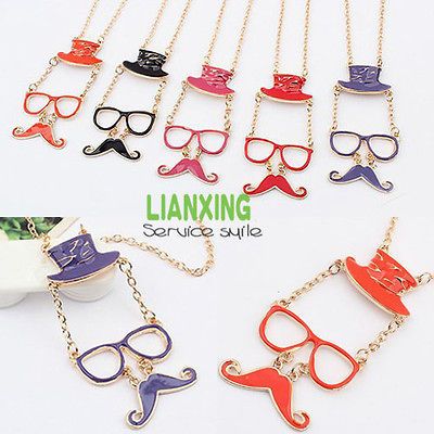 Lady Fashion Korea Necklace Hat Glasses Moustache Sweater Chain Colors