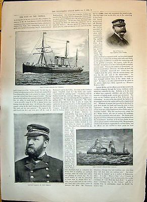 Antique Print of 1893 Cunard Steam Ship Umbria Tomlinson Engineer