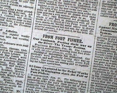 1865 Civil War Newspaper BLAIR MISSION Fort Fisher Wilmington NC