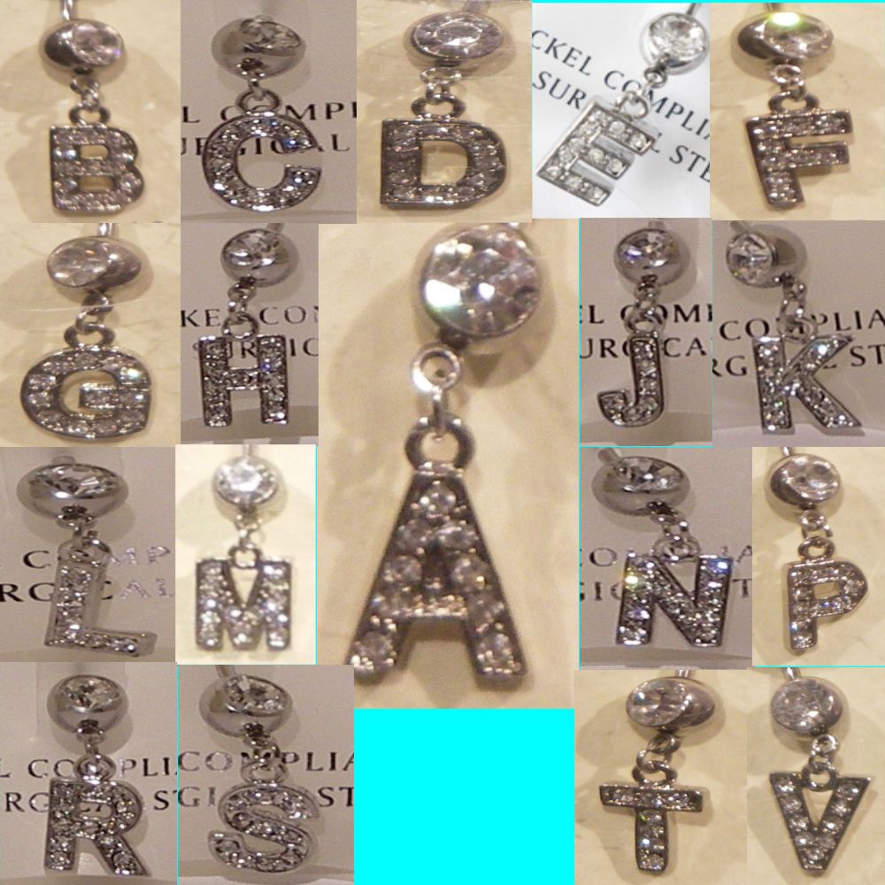 Letters C Crystal Gemstone Navel Belly Button Bar Ring Body Pink JW186