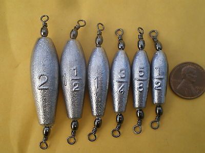 30 TROLLING SINKER W/#7 BLACK BARREL SWIVEL 1/2,5/8,3/4, 1, 1 1/2,2 OZ