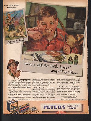 AMMO BOX WWII HITLER FOOD HUNT PHEASANT DOG DINNER WAR BOND ART AD