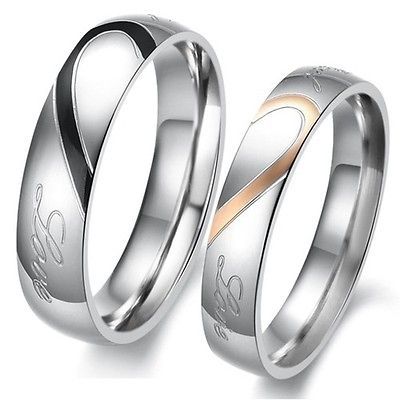 Classic Romantic Heart Shape Matching Titanium Wedding Bands Couple