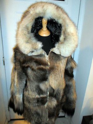 RARE BLACK ARCTIC WOLF COYOTE & BLUE FOX FUR ESKIMO PARKA COAT JACKET