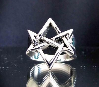 SILVER RING UNICURSAL HEXAGRAM HEXAGON DEVIL SYMBOL SAT