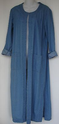 JEANOLOGY 14 XL BLUE DENIM LONG DUSTER COAT POCKETS SLITS ON SIDE EUC