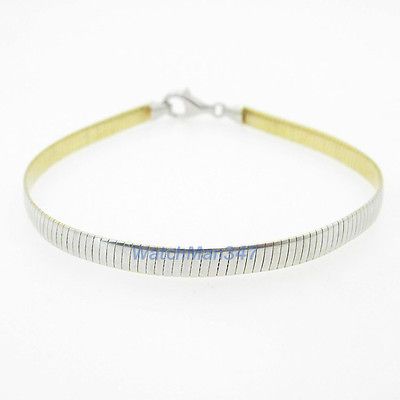 Ladies 10K Solid Two Tone Gold omega link bracelet