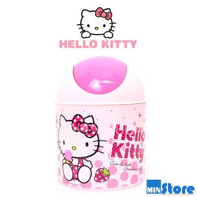 NEW Hello Kitty Desk Car Mini Trash Waste Basket Pink Dots Strawberry