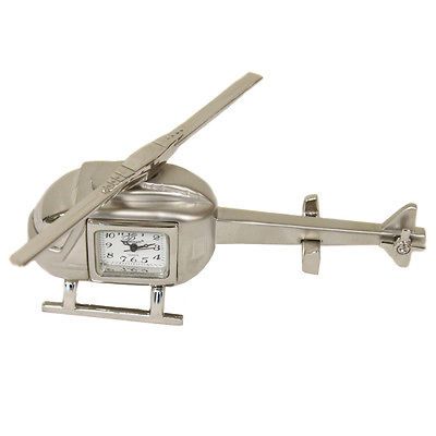 PLATINUM MINIATURE SILVER HELICOPTER DESKTOP CLOCK $100