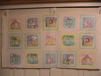 Gingham Safari, Panda, tiger, Zebra, Monkey, Rhino Cotton Panel 23 X