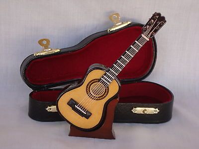 Miniature GUITAR 4.75 Long W/Case & Stand Great MUSIC Gift NIB Sooooo