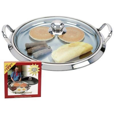 Stainless Steel Cookware Round Griddle Pan w/ Glass Lid