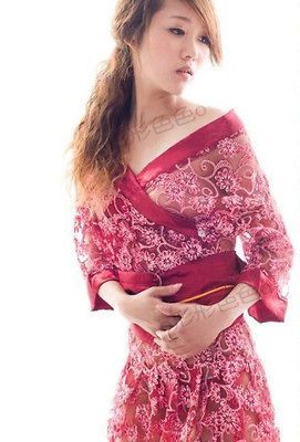 BABYDOLL KIMONO LACE SHEER CLARET ROBE LINGERIE BELT