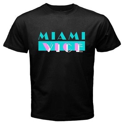 VICE TV series Retro Logo Don Johnson Mens Black T Shirt Size S 3XL