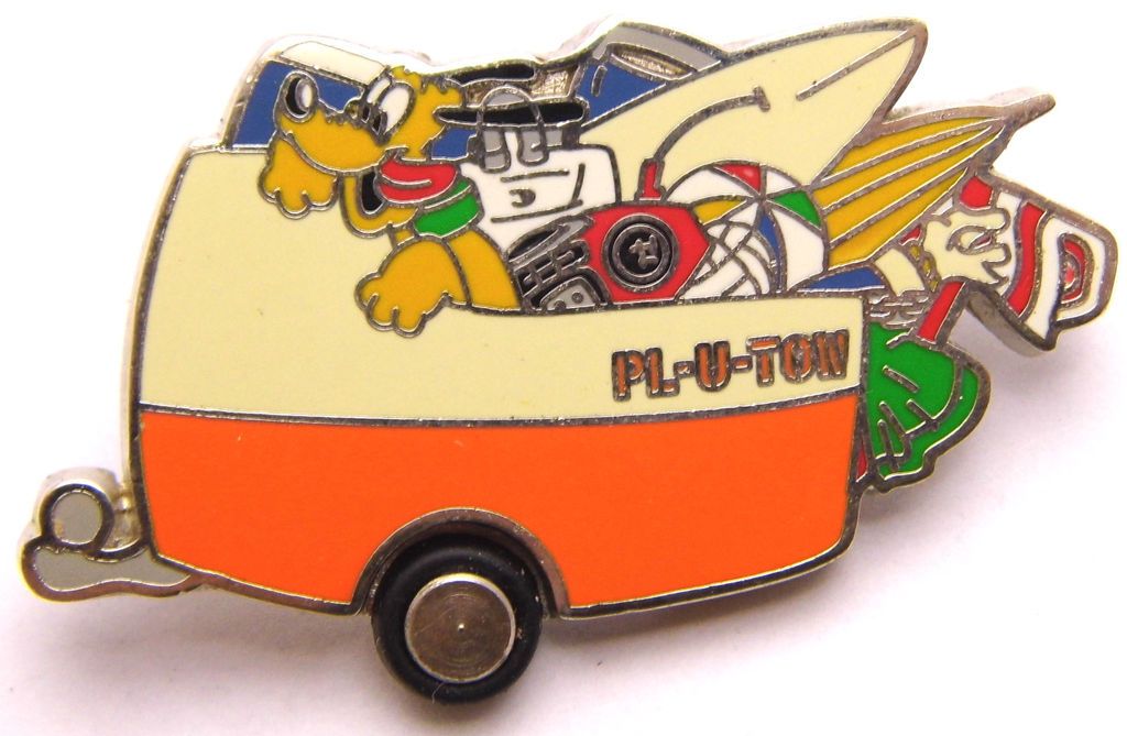 Vintage Disney Pin PLUTO PL U TOW Trailer w/ Moving Rubber Wheel