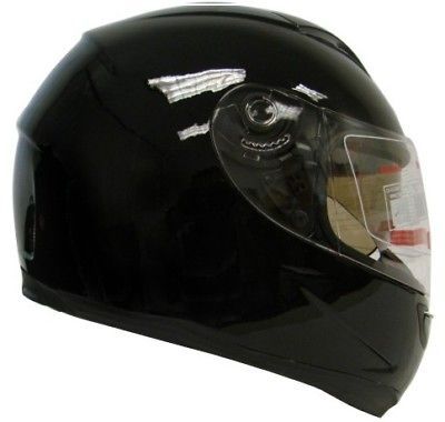 GLOSSY BLACK DUAL SHIELD FULL FACE MOTORCYCLE SPORT HELMET SMOKE SUN