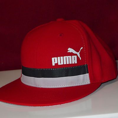 PUMA PODIUM RED WHITE SNAPBACK FLAT BRIM LOGO MENS HAT CAP NEW RARE