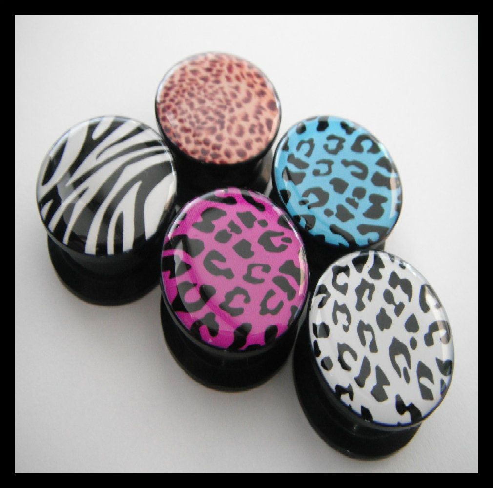 SCREW BACK EAR PLUG LEOPARD CHEETAH ZEBRA TUNNEL STRETCHER EXPANDER