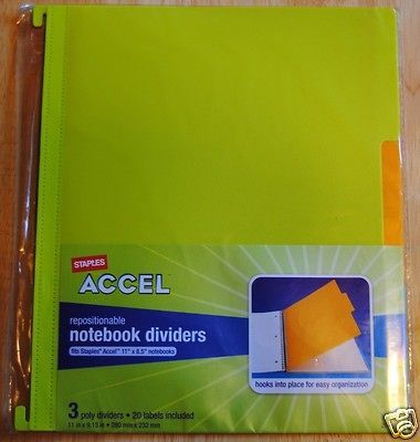 lot of 2   Staples Accel Repositionable Notebook Poly Dividers with 20