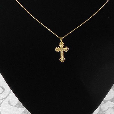 14K SOLID YELLOW GOLD .20 CTW NATIVITY CROSS PENDANT & 14K TWISTED BOX