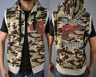 MENS EDDIE TIGGER HOODY GILET BODYWARMER ARMY SLEEVELESS JUMPER JACKET