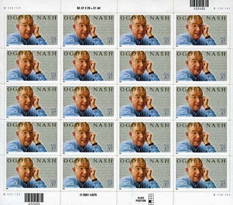 Ogden Nash 20 x 37 Cent U.S. Postage Stamps 2001 Black Friday Special