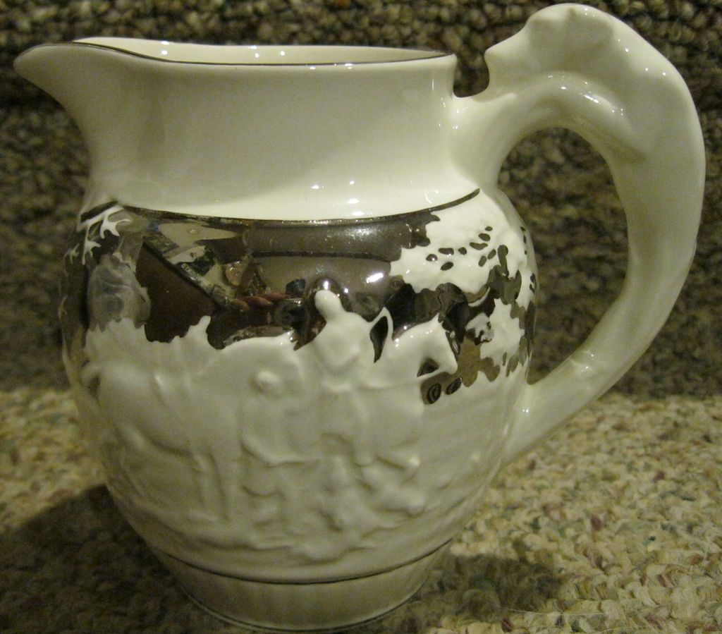 Fox Hunt Hunting Small Wedgwood Lusterware White Hound Handle Jug