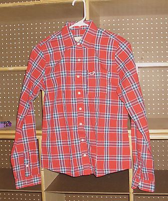 NEW Holister Red Plaid Long Sleeve Medium NWT