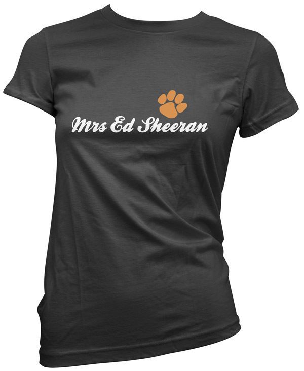 Mrs Ed Sheeran Womens Girls Black Paw T Shirt Top Premium Cotton NEW