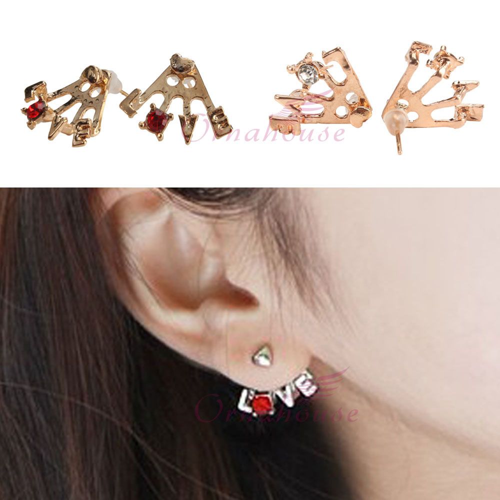 New Korean Style Gold Plated Heart Love Letter Ear Stud Earrings Red