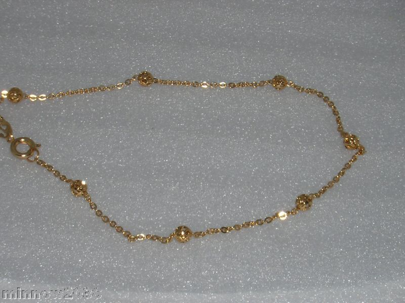 18K GOLD GP FILAGREE BEAD ANKLET ANKLE BRACELET SZ 10