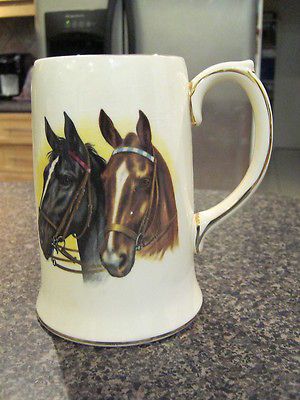 SADLER MUG TANKARD STEIN TWO HORSE HEADS w/ Gold Trim