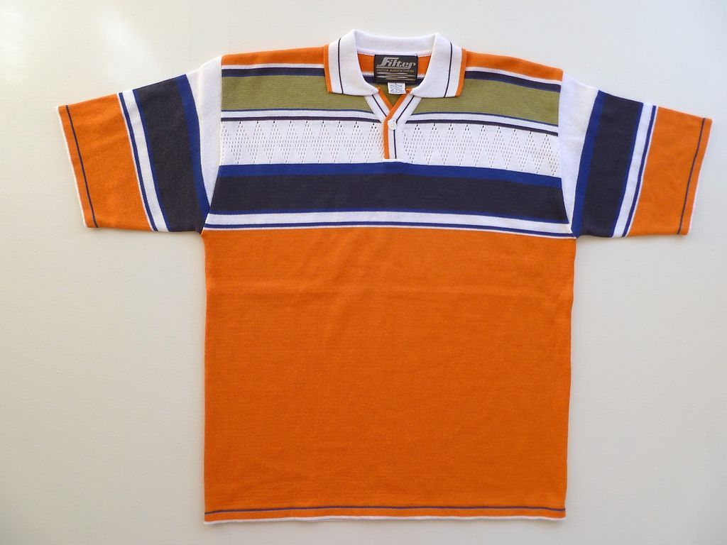 Filter   Bright Orange Striped Heavy Knit Zig Zag Detail S/S Polo