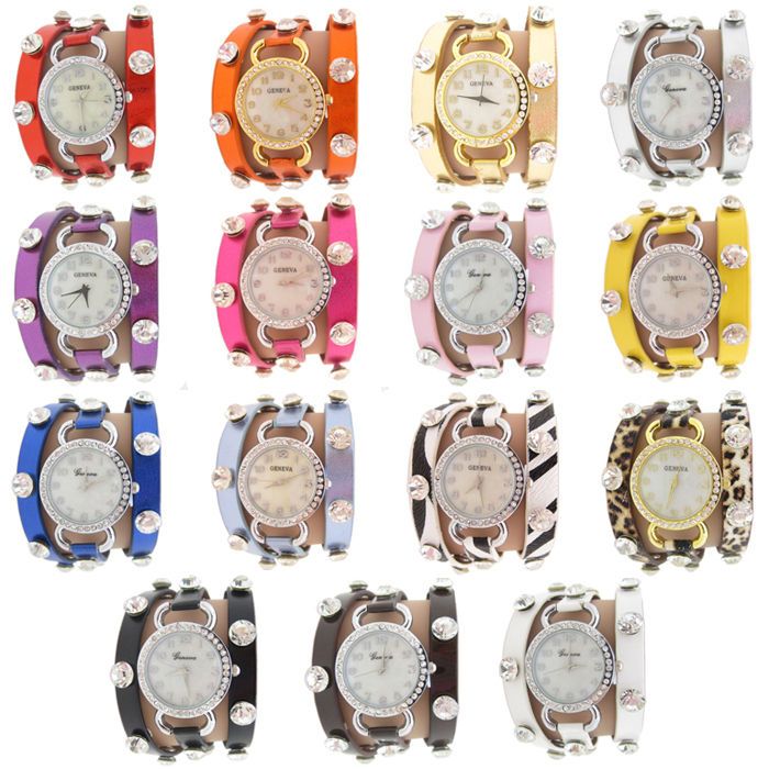 Ladies Geneva Wrap Around Watches CZ / Rhinestone Band and Face