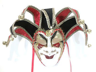 RED GOLD BLACK JOKER VENETIAN MASQUERADE MASK MARDI GRAS CARNIVAL