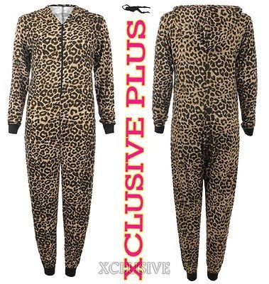 ADULT UNISEX LEOPARD PRINT HOODED ONESIE JUMPSUIT ONE PIECE SUIT8 14