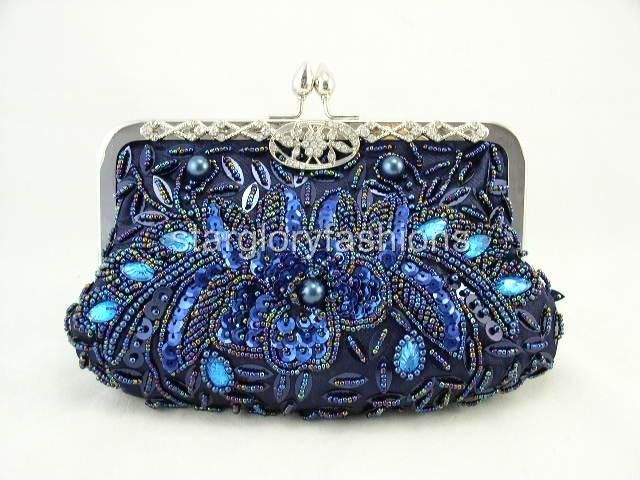 Beaded Sequined Evening Clutch Crystal Frame 9 Colors