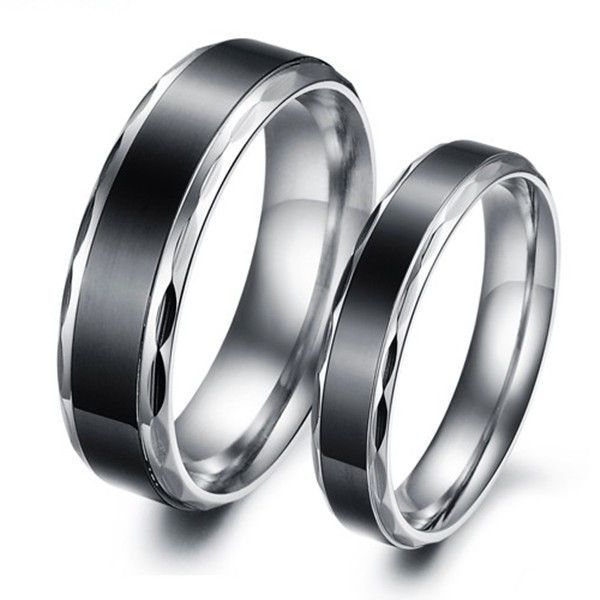 Classic Black Titanium Steel Promise Ring Couple Wedding Bands Lover