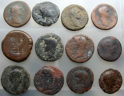 12 unresearched Roman bronze coins, UK detecting finds.