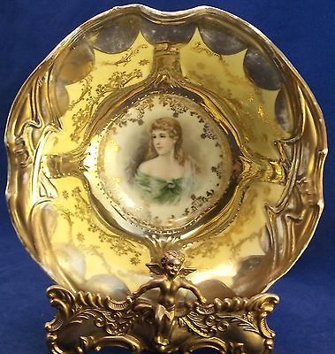 Antique German Portrait Small Bowl Gold Deco