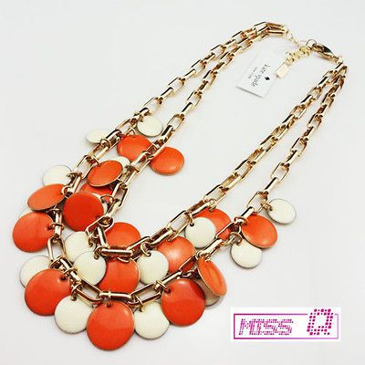 Kate Spade Orange White Spot Dot Golden Tone Chain Necklace *U.S