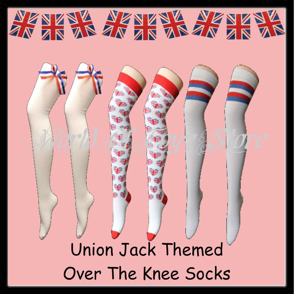 Ladies / Teenagers Union Jack Fancy Dress Themed Over The Knee Socks