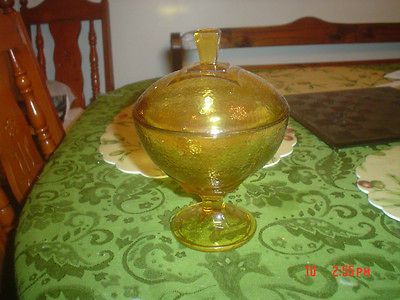 VINTAGE ROUND AMBER CANDY DISH/BOWL BOWL W/LID