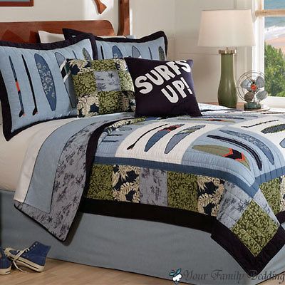 Surf Board Beach Boy Children Kid Teenage Quilt Bedding Set Twin Full