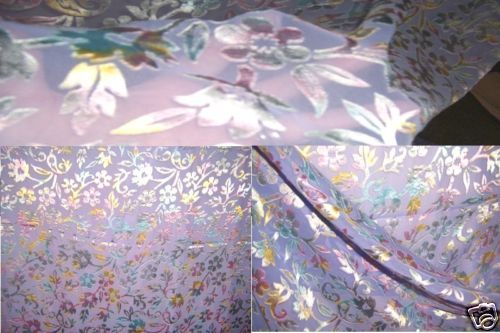 4yds GORGEOUS DESIGNER FABRIC SHADED LILAC PINK TURQ DEVORE SATIN ON