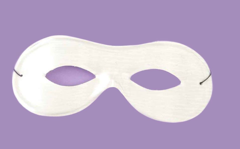 WHITE DOMINO MYSTERY SATIN EYE MASK W/STIFF FABRIC BACK