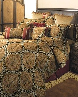 4pc Designer Gold Damask Ani Print Comforter Set Queen King