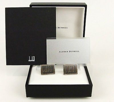 AUTH DUNHILL STERLING SILVER 925 DUNHILL LOGO CUFFLINKS w/ ORIGINAL