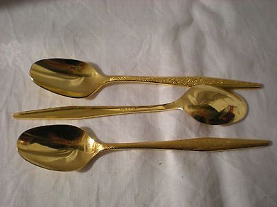 VINTAGE Florentine Stainless Gold Electroplate TEASPOON Set of 3